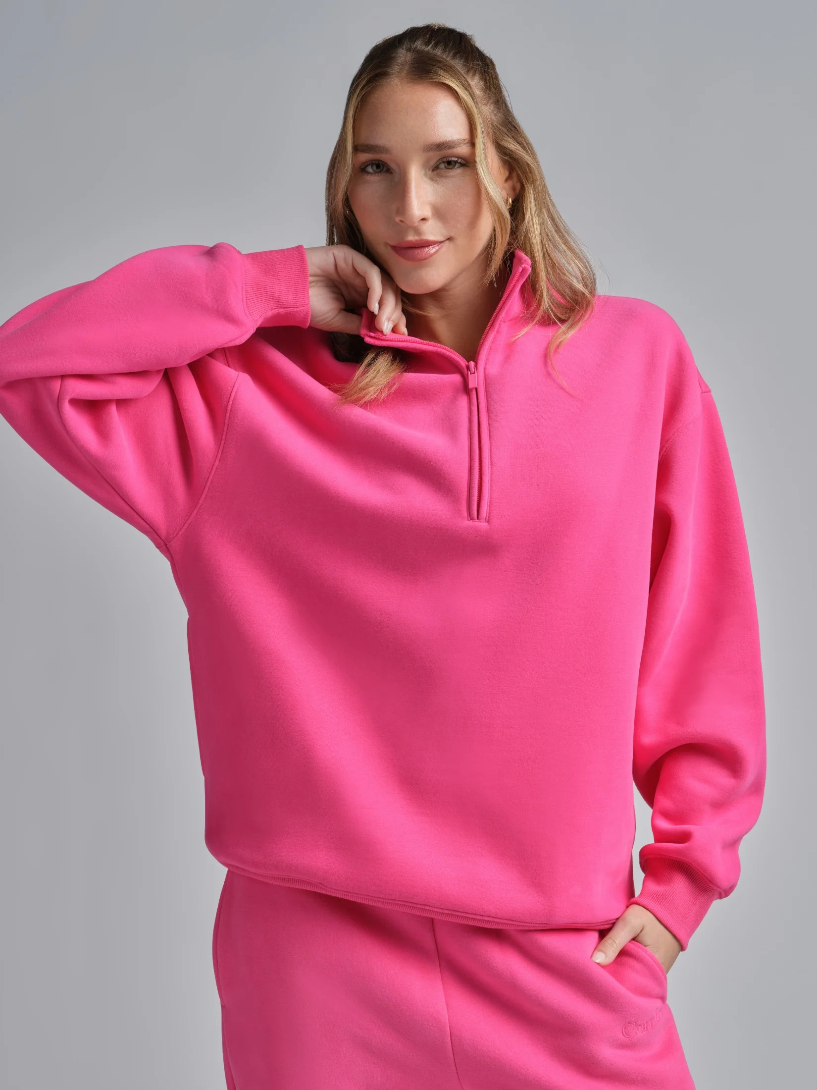 Comfrt Basic Quarter Zip Mock Neck | Hot Pink | M | Medium | Comfrt