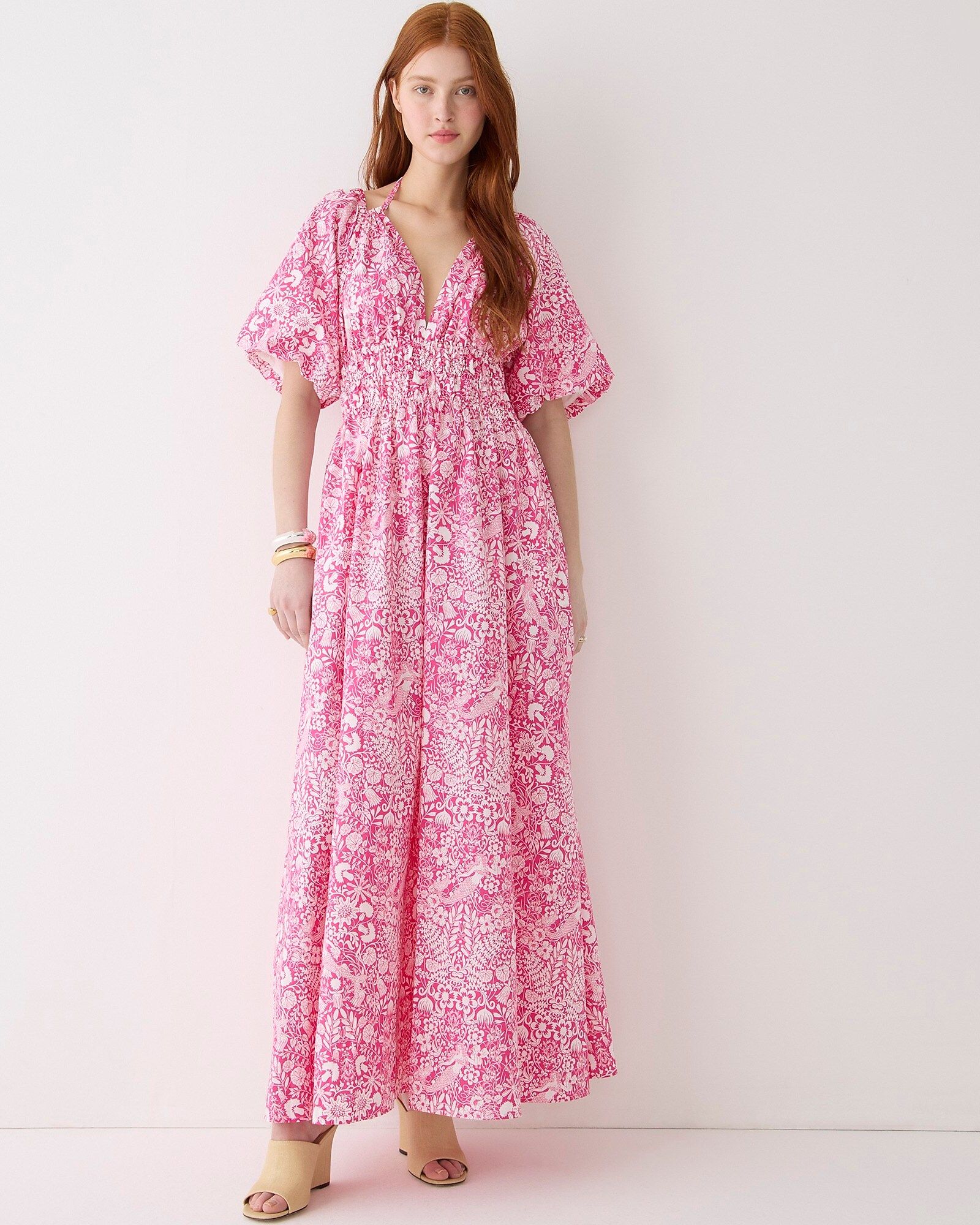 Collection open-back smocked-waist dress in pink mermaid floral | J.Crew US
