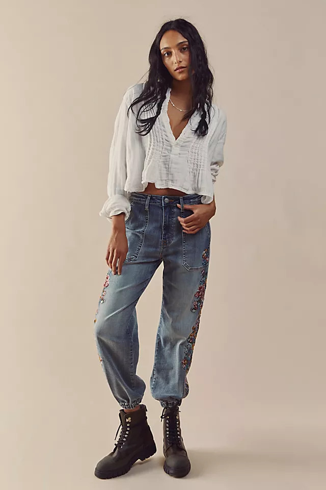 Driftwood Denim Embroidered Joggers | Free People (Global - UK&FR Excluded)