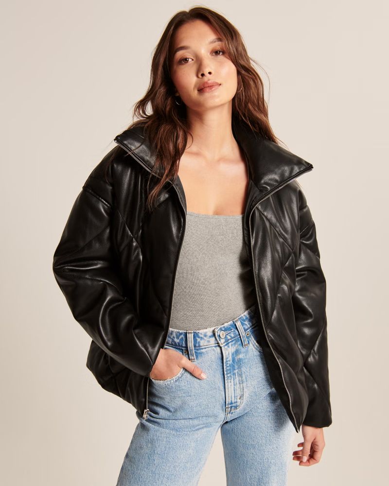Women's Vegan Leather Diamond Puffer | Women's Fall Outfitting | Abercrombie.com | Abercrombie & Fitch (US)