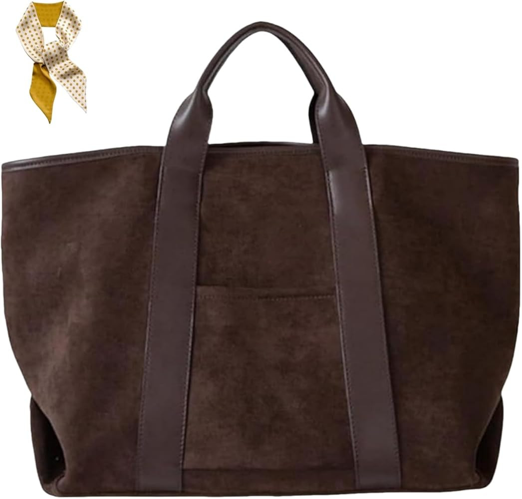 Large Capacity Suede Tote Bag,Vintage Top Handle Fashion Handbags,Women Soft Commuting Faux Leath... | Amazon (US)