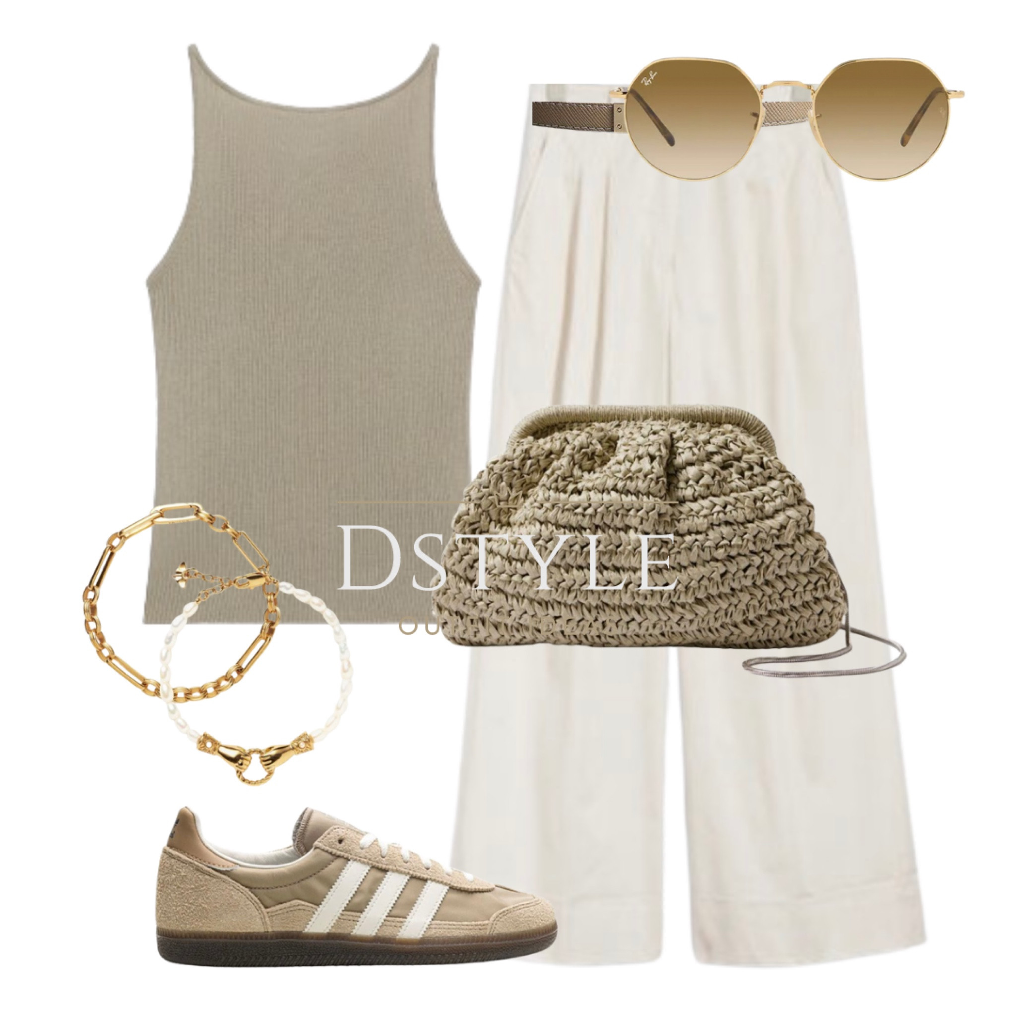 Greyish green knit top, white wide tailored trousers, Adidas sneakers, trainers, Ray-Ban sunglasses, matching bag

#LTKStyleTip #LTKShoeCrush #LTKWorkwear