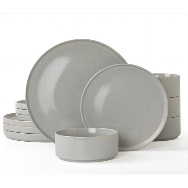 Famiware Dinnerware Sets, 12 Pieces Plates and Bowls Set, Dishes Set for 4, Light Gray | Walmart (US)