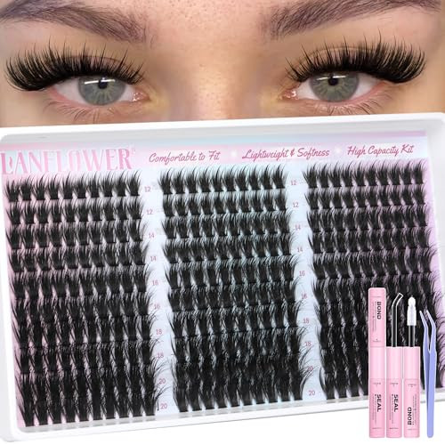 Lanflower Wispy Lash Clusters Kit Fairy Lash Extension Kit 300Pcs Wispy Eyelash Extension Kit Natural Cluster Eyelash Extensions Kit 12-20mm Eyelash Clusters CD Curl Individual Lashes Clusters | Amazon (US)
