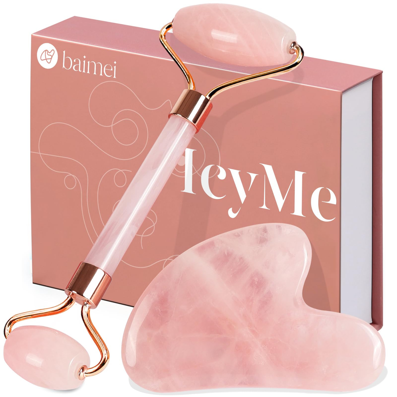 BAIMEI IcyMe Jade Roller & Gua Sha, Face Roller Redness Reducing Skin Care Tools, Self Care Pink ... | Amazon (US)