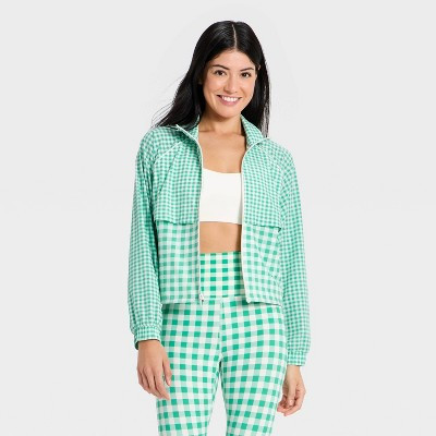 Women's Lightweight Run Windbreaker Jacket - All In Motion™ Green Gingham XS | Target