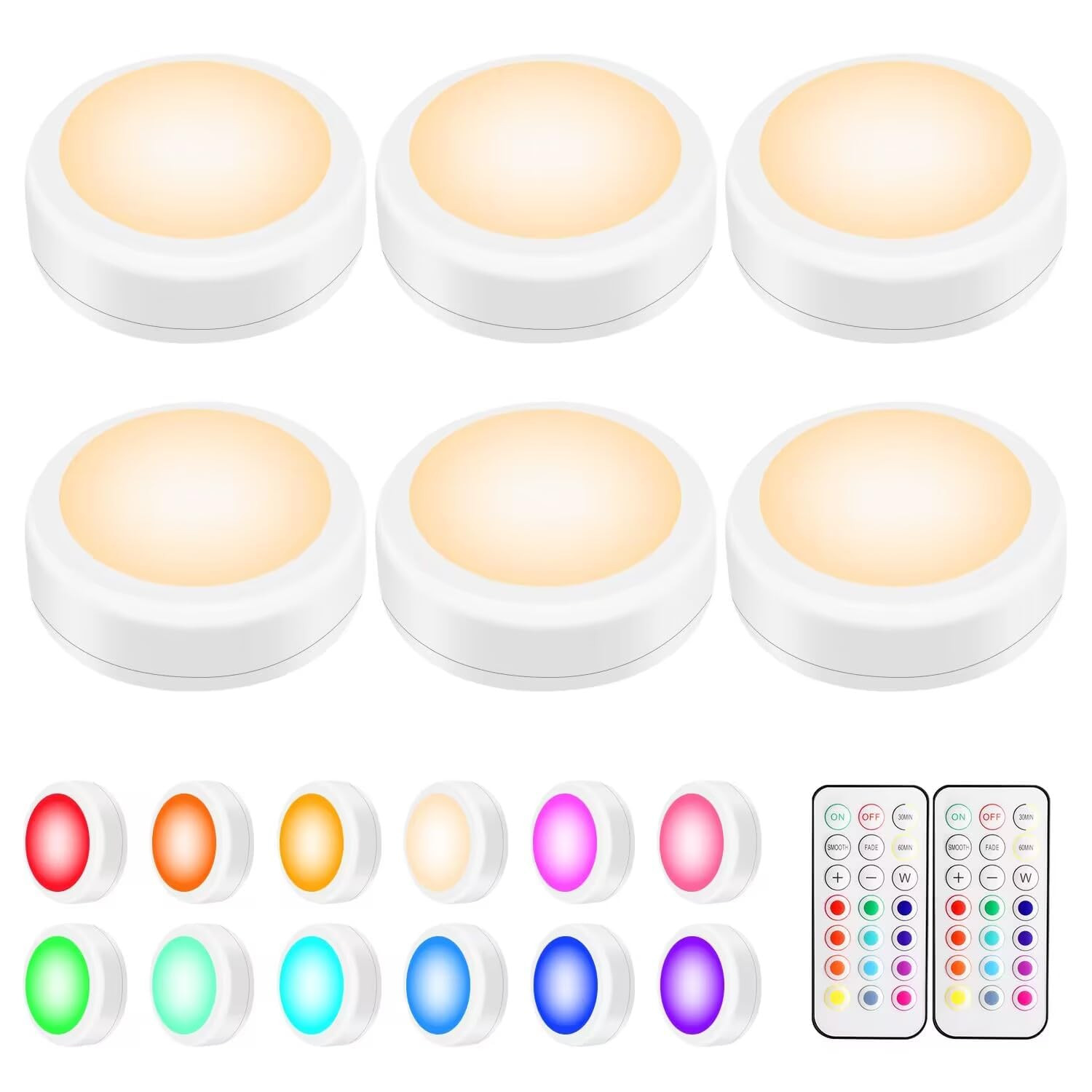 BLS LED Puck Lights with Remote Control, Wireless Under Cabinet & Closet Lighting, RGB 13 Color C... | Amazon (US)