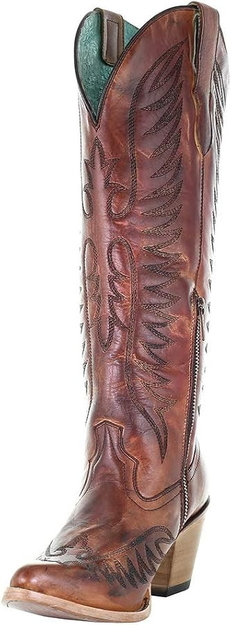 Corral Boots Women's Handcrafted Western Boots | J Toe Tall Cowboy Boots with Embroidery Design | Amazon (US)