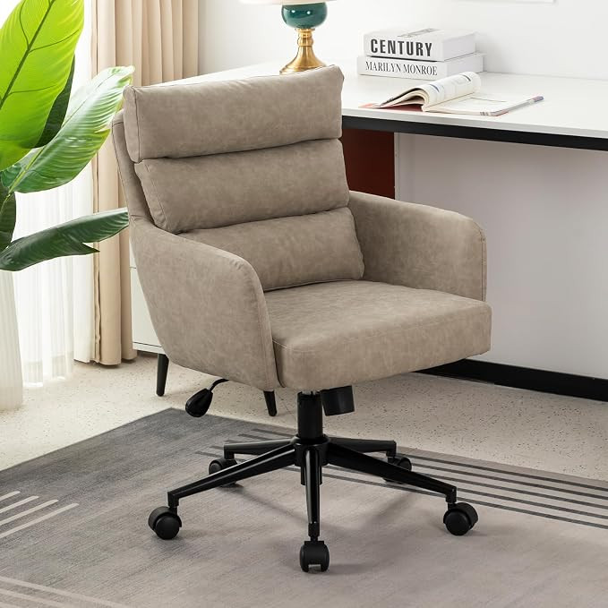 Leather Home Office Desk Chair, Small Comfy Faux Leather Office Chair with Wheels, Modern Adjusta... | Amazon (US)