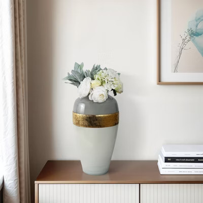 Glass Vase with Accent - Handcrafted Glam Design - Elegant Glass & Metal Decorative Vase for Home, Office, Bedroom & Living Room - 21" White | Target