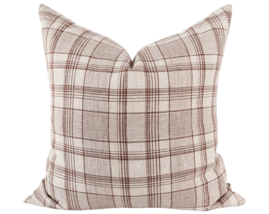 Brown Fall Throw Pillows Neutral Plaid Pillow Cover 20x20 - Etsy | Etsy (US)