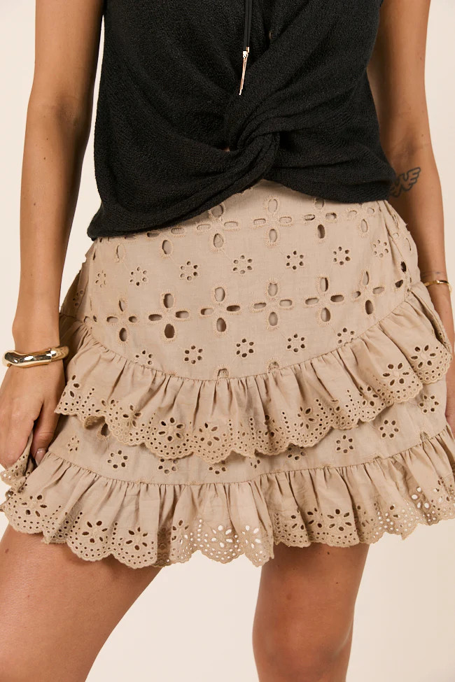 Marianne Khaki Eyelet Ruffle Skort | Pink Lily