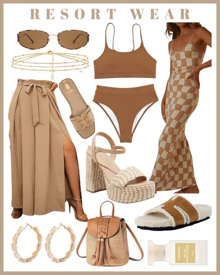 Resort wear bikini swimwear swimsuit summer dress floral dress bikini flats beachwear brown swimwear sunglasses 

#LTKfindsunder50 #LTKswim #LTKtravel