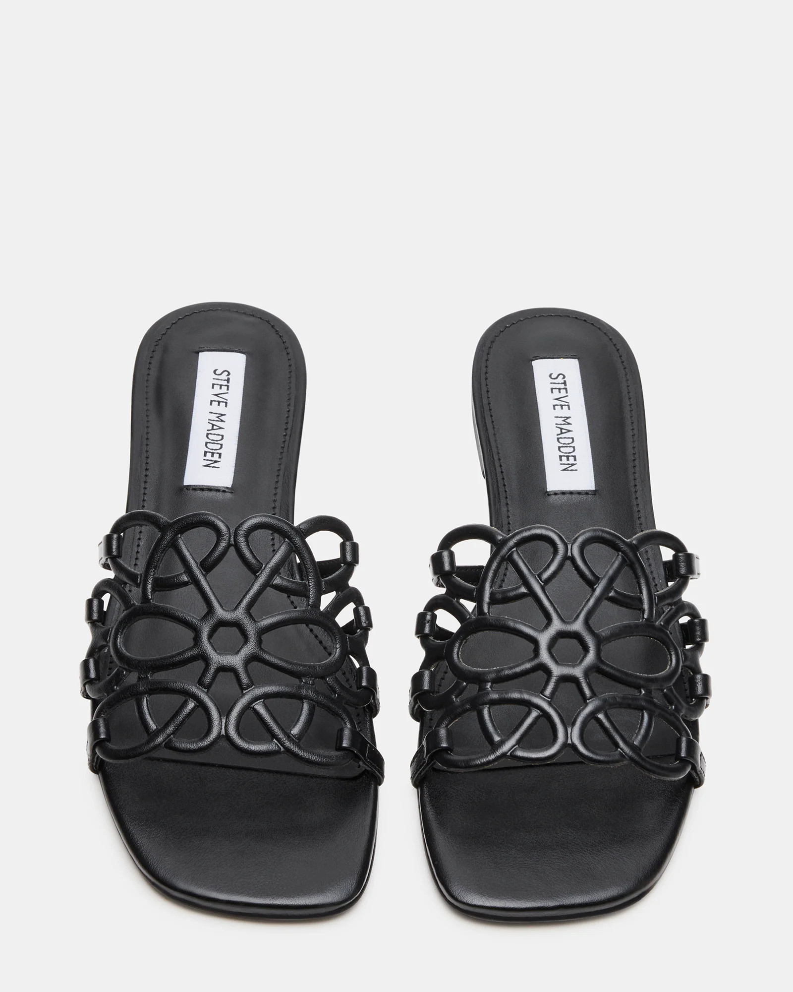 LOTUS Black Leather Square-Toe Slide Women's Sandal | Steve Madden (US)