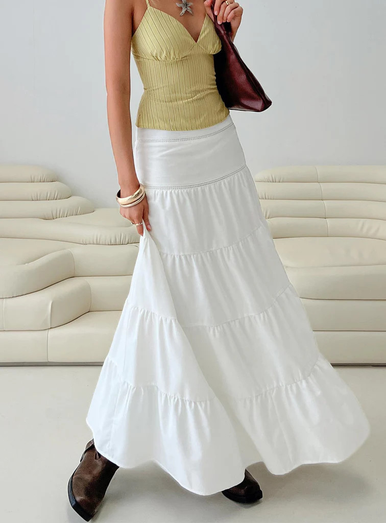 Snowy River Tiered Maxi Skirt White | Princess Polly US