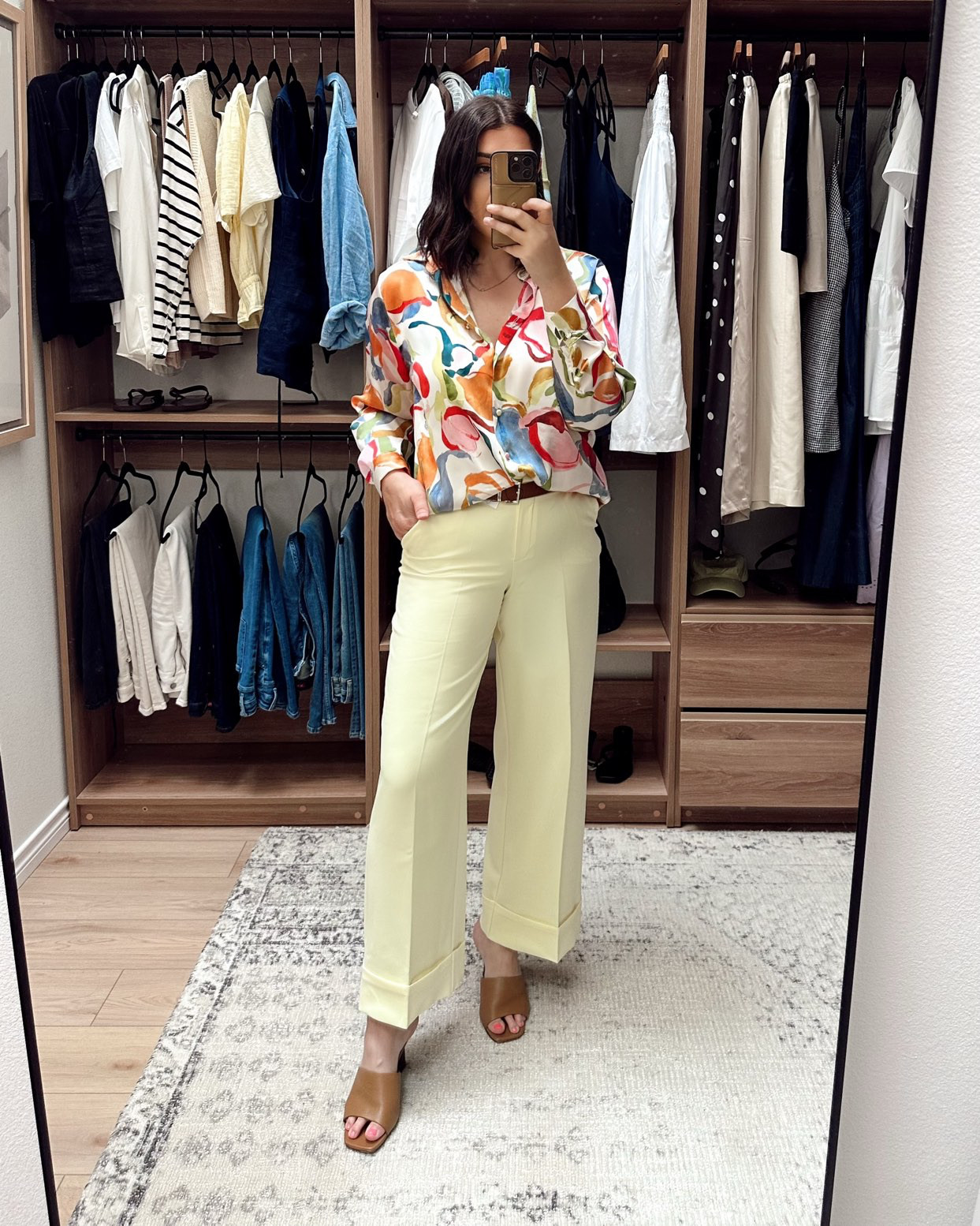 I love the top so much! I’m in the large and it’s a loose, relaxed fit I’d say it runs loose. I’m in the large of the trousers and they’re quite fitted at the waist / hips. However I’m on my period do my uterus is like 3x it’s normal size, so I might wait until next week to try these on again in my normal state. I love the color, jury is out on the fit. 

Here it is with those J.Crew pants I’ve been talking about. I like this look better, I think! They're 30% off through tomorrow! 

 