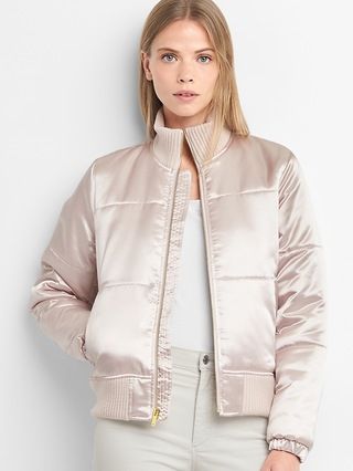 Gap Womens PrimaloftÂ® Satin Bomber Jacket Soft Pink Size L | Gap US