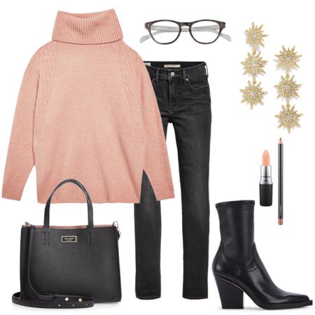 Cozy fall outfit 
Peach turtleneck sweater
Gray jeans
Black boots
Star earrings
Reading glasses 


#LTKstyletip #LTKsalealert #LTKunder50