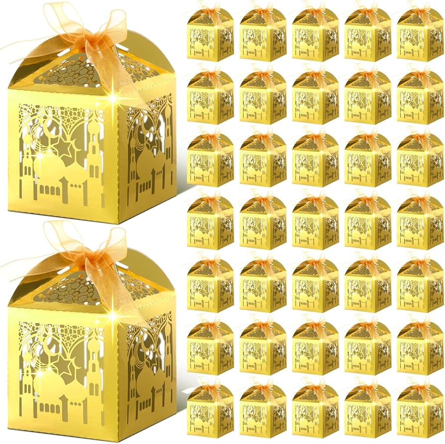 ReliThick 50 Pcs Eid Mubarak Candy Box Set Ramadan Gift Boxes with Ribbons Muslim Party Favor Box... | Amazon (US)