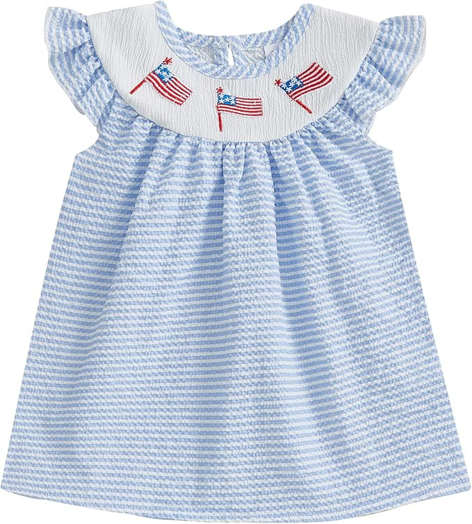 Toddler Baby Girl 4th of July Outfit Flag/Bow Embroidery Smocked Dresses Fourth of July Dress Pat... | Amazon (US)