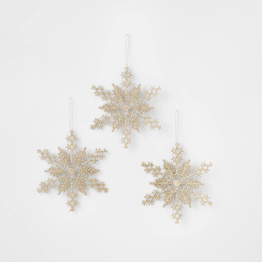 3ct Glitter Snowflake Christmas Ornament Set Gold - Wondershop™ | Target