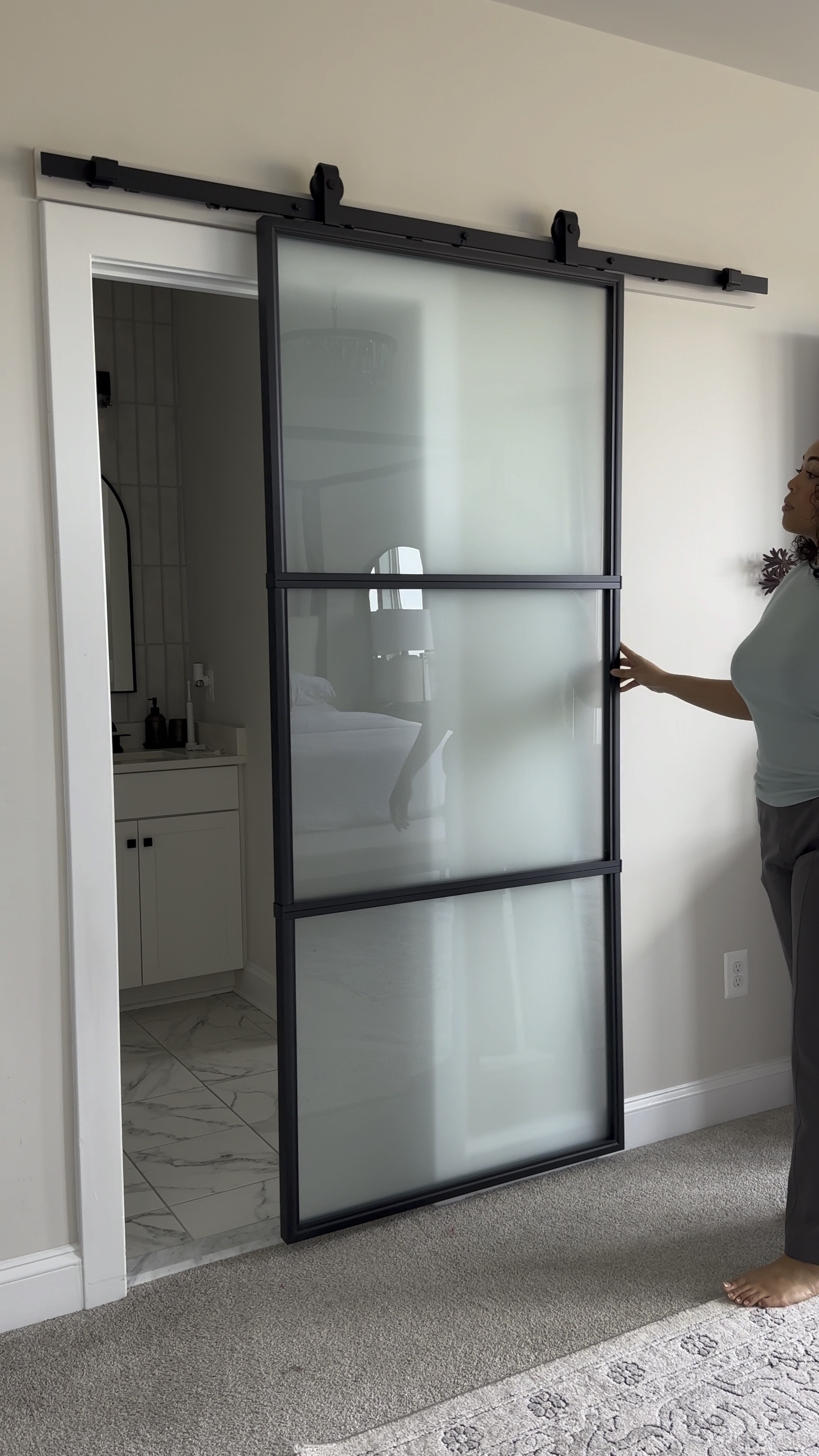 Switching my builder grade door for a frosted barn door ✨

#LTKMostLoved #LTKhome