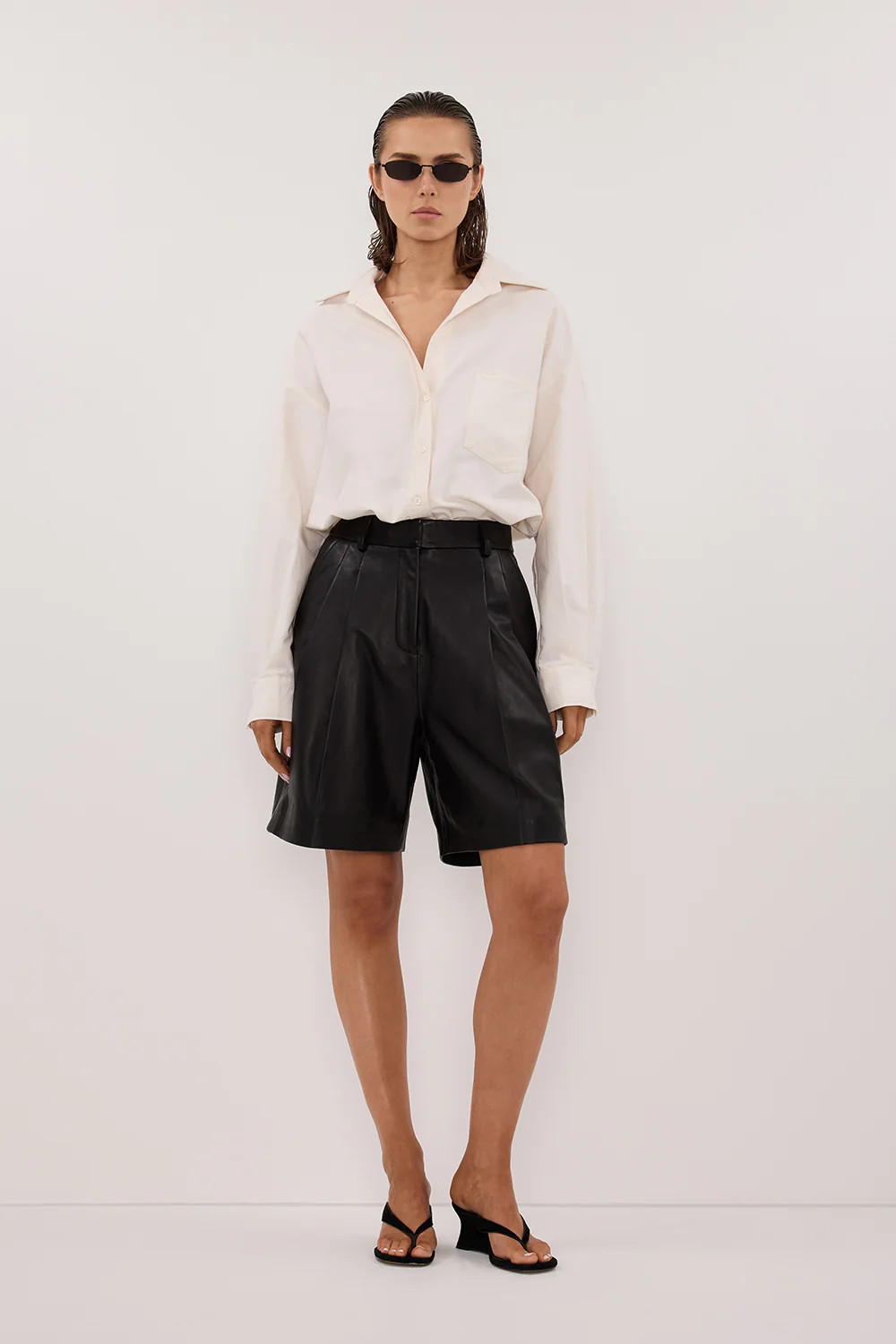 MAYFAIR BLACK LEATHER BERMUDA SHORT | DISSH