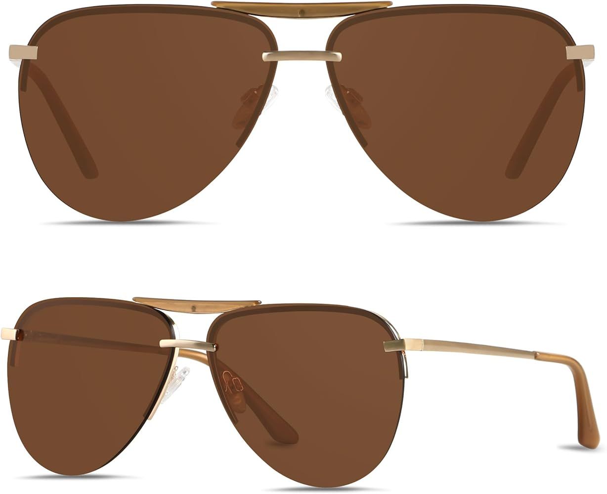 ANDWOOD Aviator Sunglasses Womens Oversized Big Rimless Double Bridge Pilot Sun Glasses | Amazon (US)