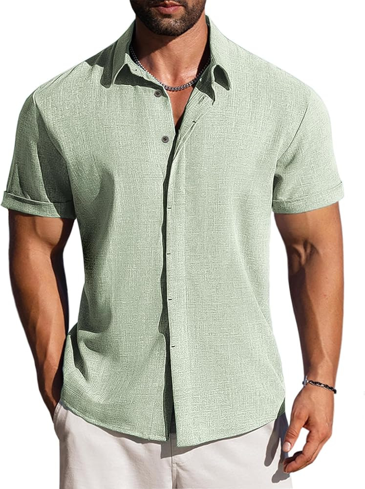 LETSEE Linen Shirts for Men Short Sleeve Blouse Button Down Dress Untuckit Shirts Beach Summer We... | Amazon (US)