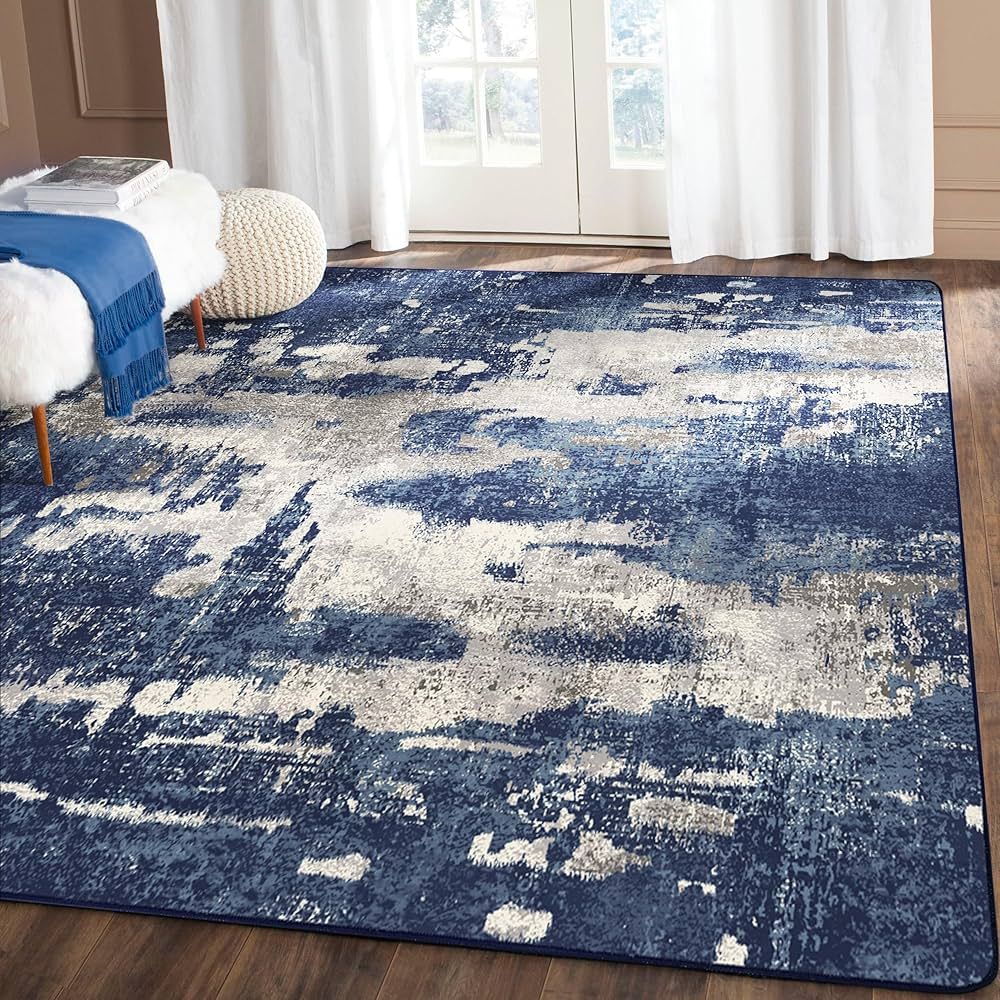 Area Rugs 5x7 for Living Room Bedroom Machine Washable Modern Abstract Soft Large Blue Rugs with ... | Amazon (US)