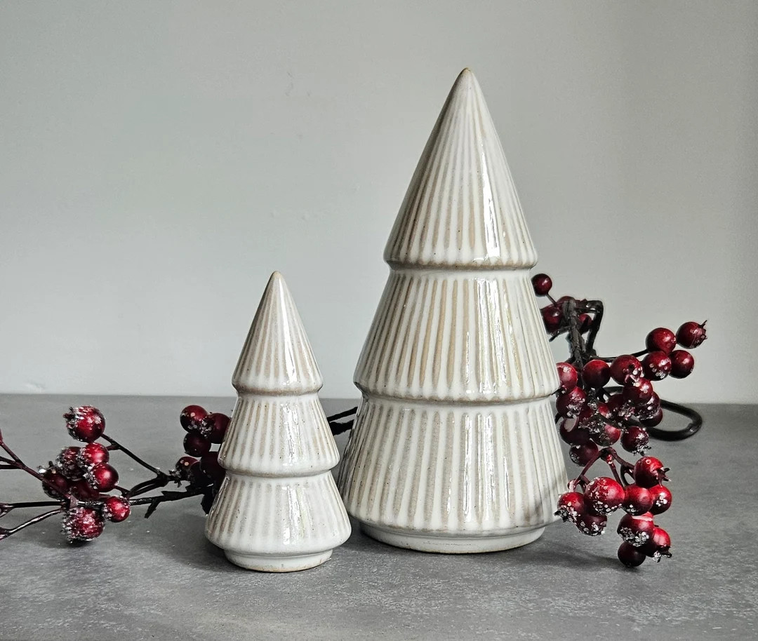 Set 2 Ceramic Tree Ornament Reactive Glaze Autumn Winter Nordic Scandi Scandinavian Hygge Living ... | Etsy (US)