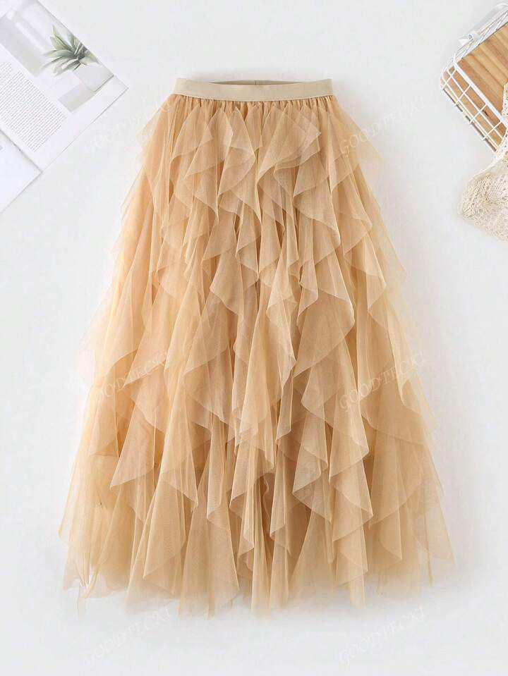 1pc Women's New Wavy Asymmetrical Layered Ruffle Mesh Tutu Skirt | SHEIN