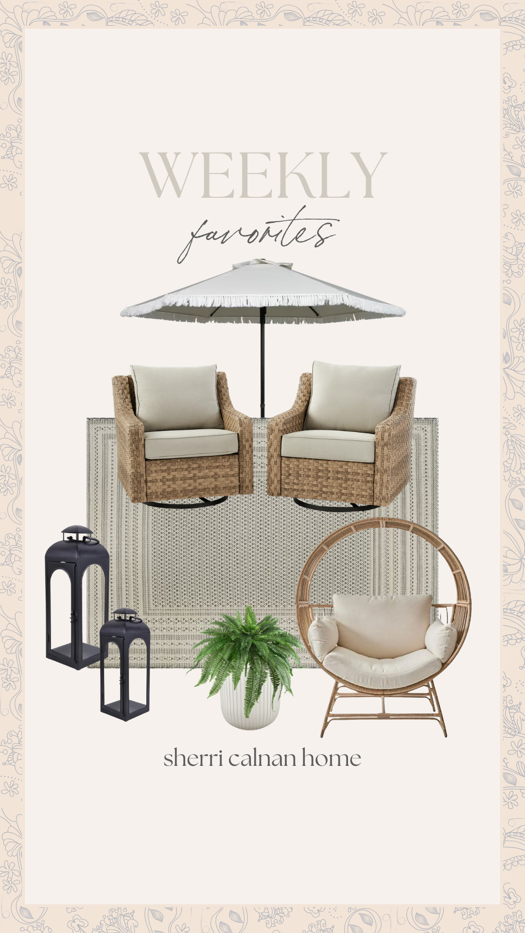 Weekly Favorites

outdoor rug, outdoor furniture, walmart home, walmart patio, egg chair, outdoor planter, lantern, patio inspo, patio umbrella, sherri calnan home 

 

#LTKHome #LTKSummerEdit #LTKStyleTip