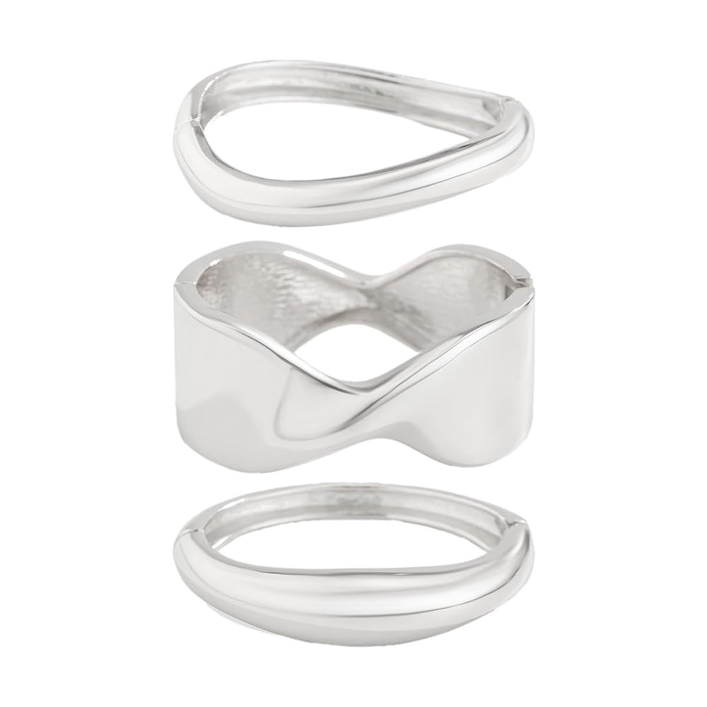 Gold Bangle Bracelets for Women Silver Plated Wide Wire Chunky Cuff Bracelets Trendy Hinged Cuff ... | Amazon (US)