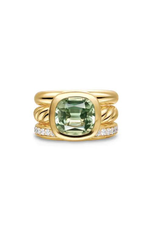 David Yurman DY Mercer® Three Row Stone Ring in 18K Yellow Gold with Prasiolite & Diamonds, 12mm in New Prasiolite at Nordstrom | Nordstrom