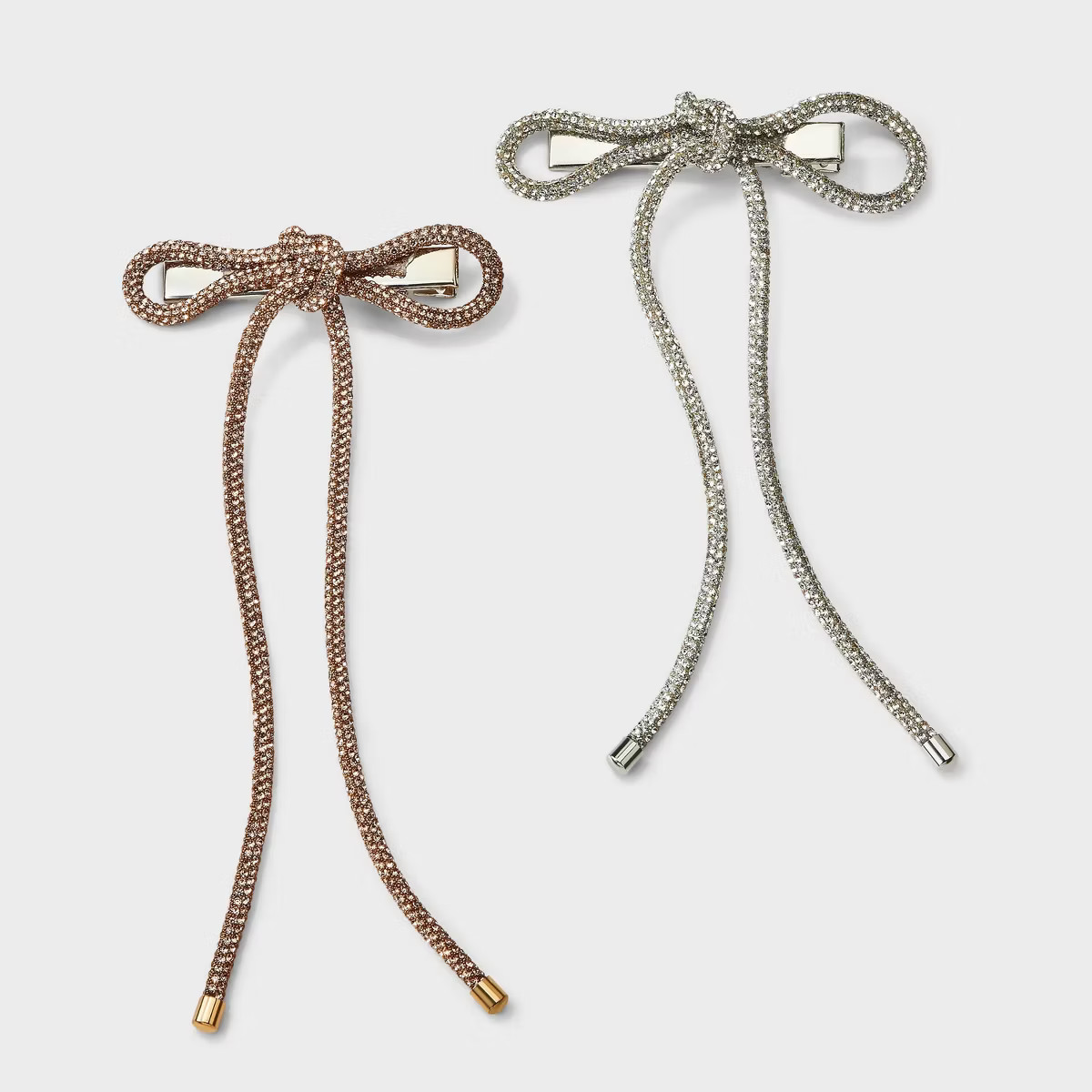 Rhinestone Hair Bow Salons Set 2pc - A New Day™ Silver/Gold | Target