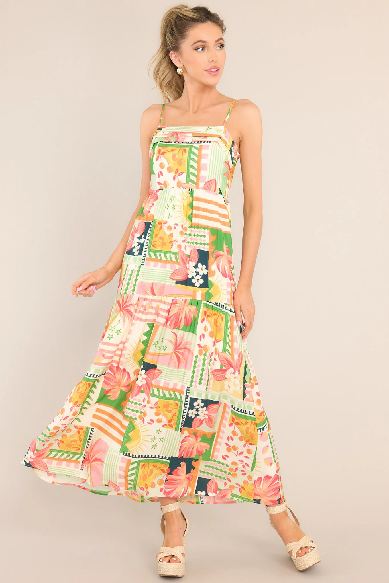 Beach Bonanza Tropical Multi Print Maxi Dress | Red Dress