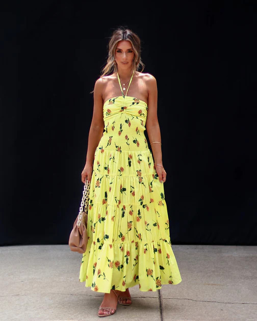 Kosas Tiered Floral Maxi Dress - Lime | VICI