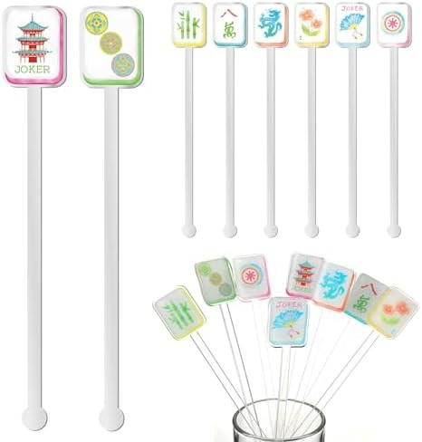 LemonRoad 8 Pcs Mahjong Cocktail Swizzle Sticks, Plastic Mahjong Drink Stirrers, Acrylic Shafts f... | Amazon (US)