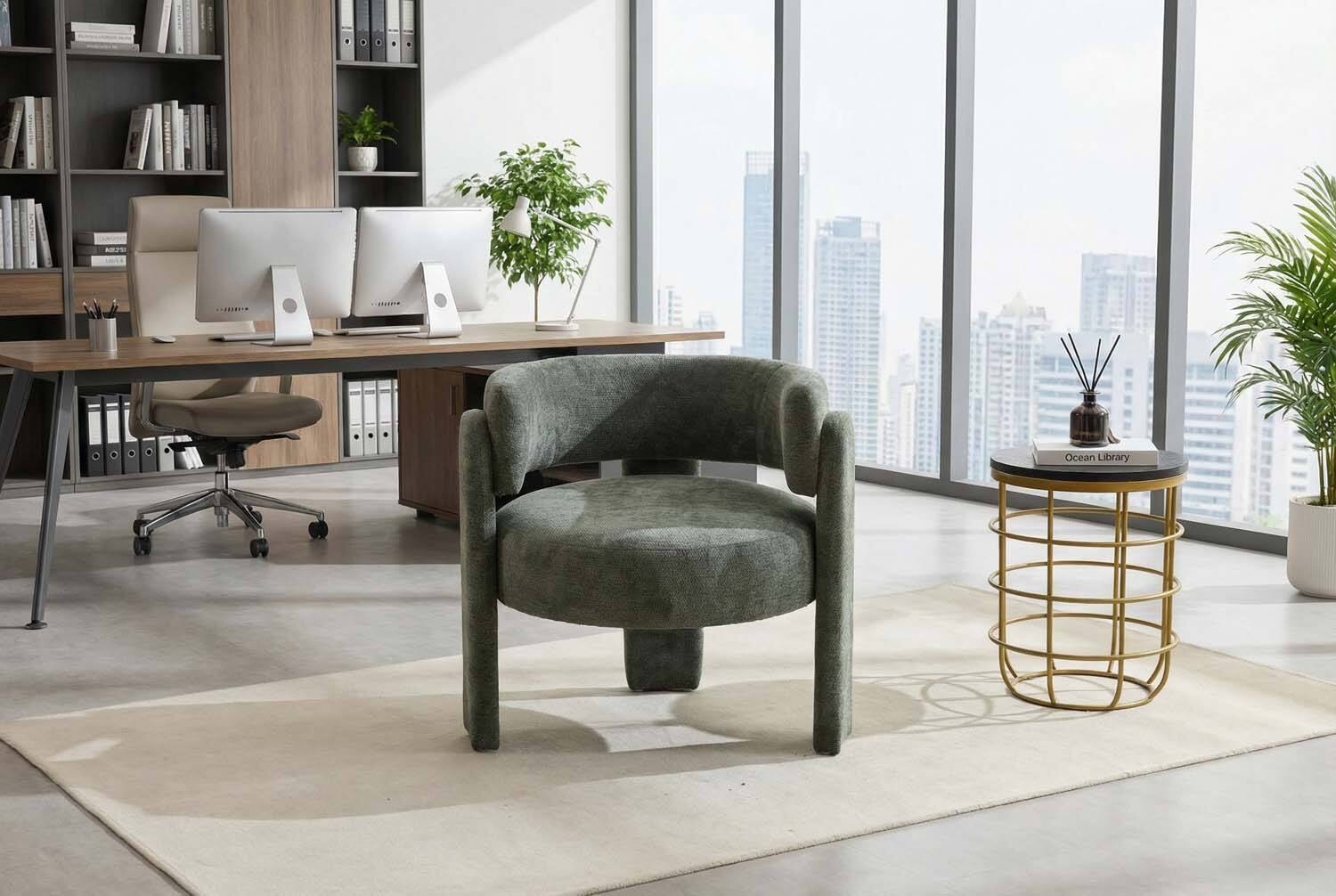 Forest'nSky - Modern Office Chair in Green Boucle Fabric - Contemporary Upholstered Armchair for Desk & Lounge - Antique Green | Best Buy U.S.
