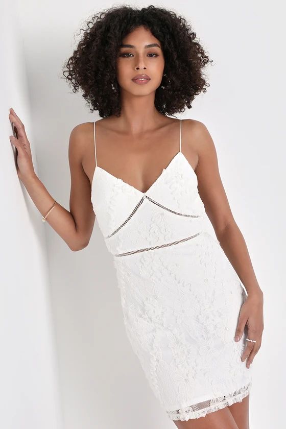 Lovely Confidence White Textured Lace Backless Mini Dress | Lulus (US)