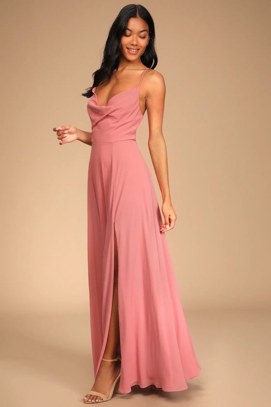 Romantically Speaking Rose Pink Cowl Lace-Up Maxi Dress | Lulus (US)