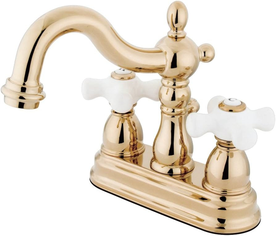 Kingston Brass KB1602PX Heritage 4-Inch Centerset Lavatory Faucet with Porcelain Cross Handle, Po... | Amazon (US)