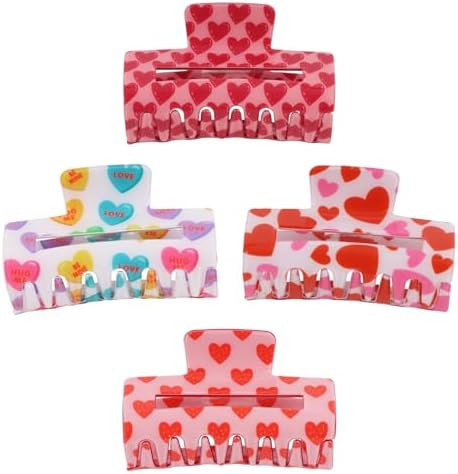 4 Pack Valentines Day Heart Hair Clips for Women Hair Claw Clips for Thick Hair Valentines Day Gi... | Amazon (US)
