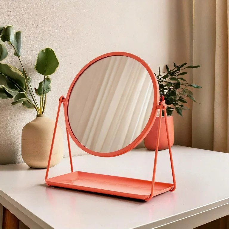 Mainstays by Becky G. & Alejandra Round Tabletop Mirror with Metal Tray, Coral | Walmart (US)