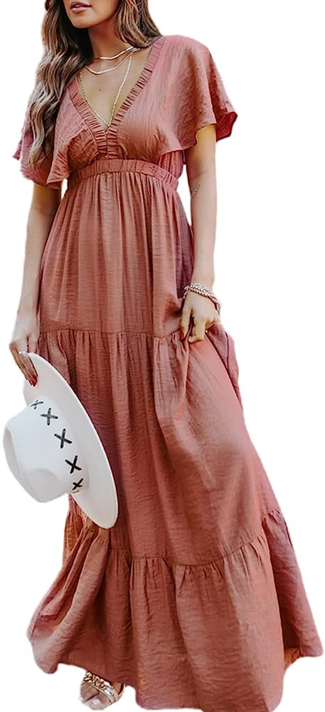 Amegoya Women's Casual Boho Maxi Dress Boho Summer Boho Dress Boho Outfits Boho Chic Style Fashion | Amazon (US)