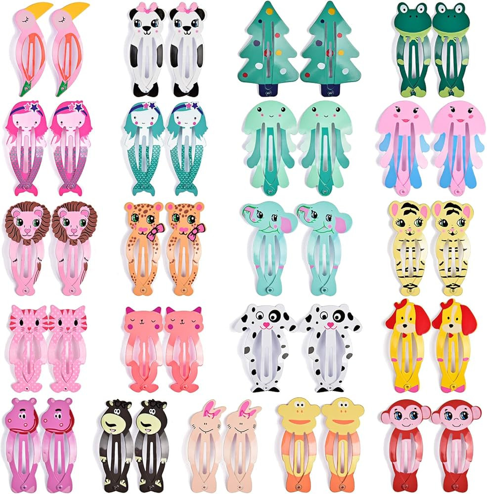 Hair Clips for Girl, IKOCO 42Pcs Snap Hair Clips Animal Pattern Barrettes Cartoon Design Snap Hair B | Amazon (US)
