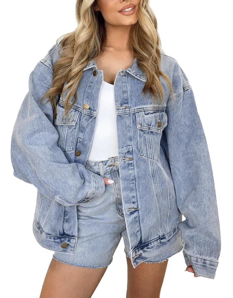 Kedera Women's Oversized Jean Jacket Long Blue Denim Jacket Long Sleeve Button Down Trucker Jacke... | Amazon (US)