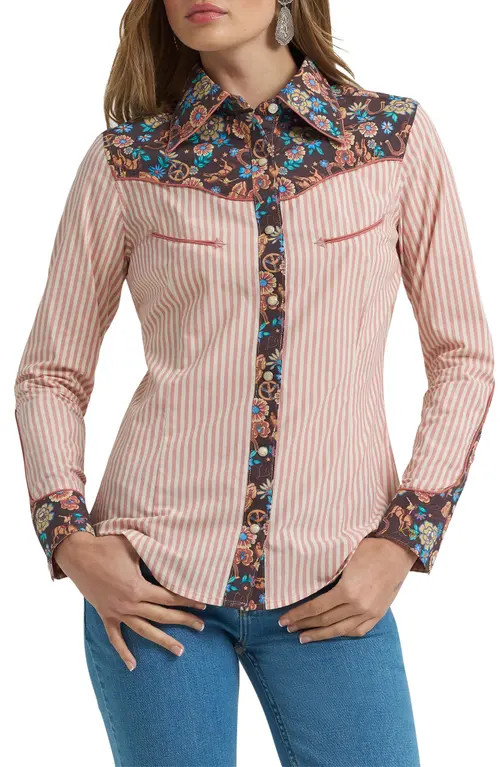 Wrangler x Lainey Wilson Prairie Print Western Snap Shirt in White at Nordstrom, Size Large | Nordstrom