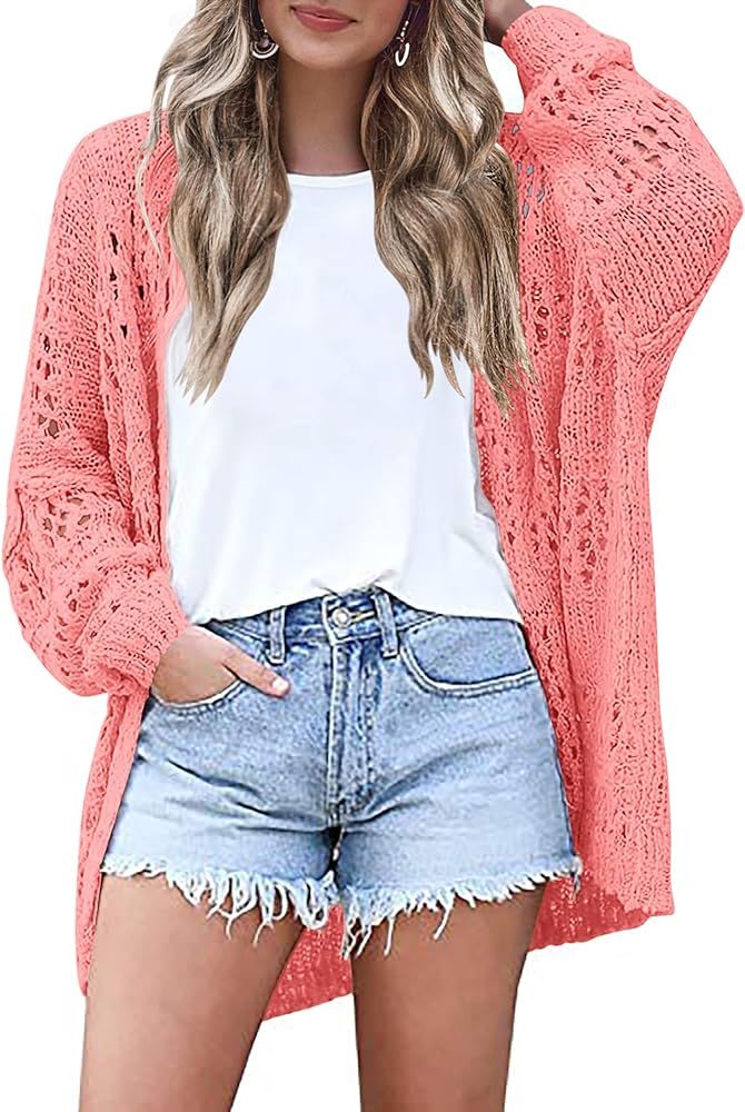 HOTOUCH Lightweight Crochet Cardigan for Women Long Sleeve Open Front Knit Oversized Cardigans Sw... | Amazon (US)